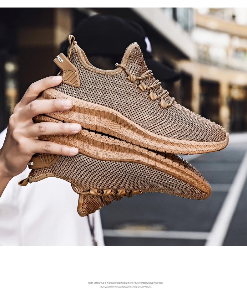 Brown men’s non-slip casual sneakers, breathable lace-up running shoes for outdoor jogging, hiking, and training.03