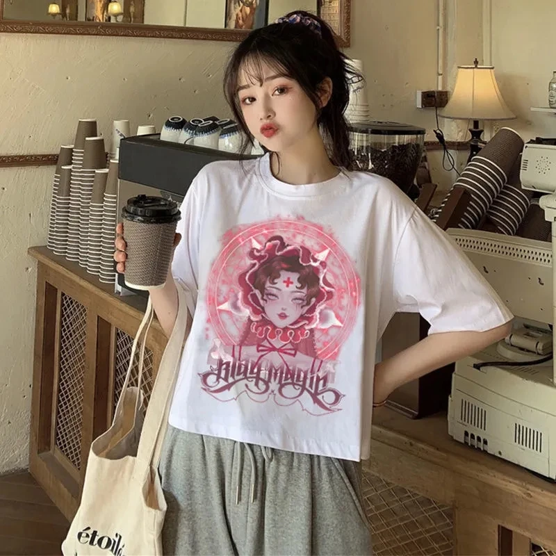 Футболка в стиле Харадзюку топ готическом мессенджер с рисунком соуса коротким