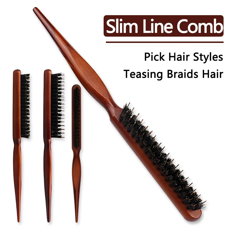 

High Quality Teasing Boar Bristle Hairbrush For Women Hair Picking Styling Tools Professional Salon Slim Line Combs