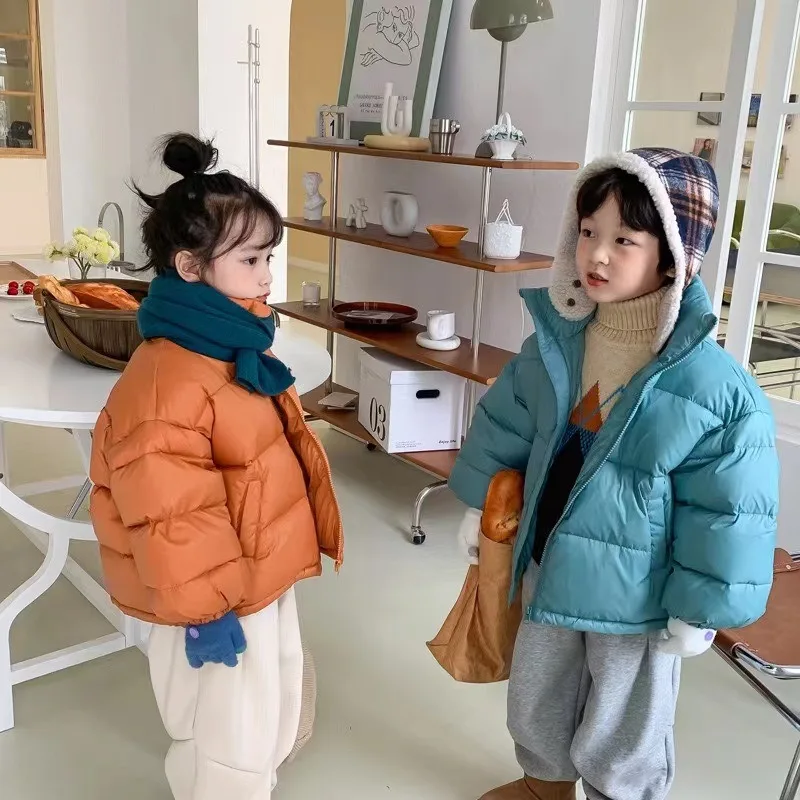 Children's stand-up collared cotton-padded jacket solid color coat for 2 to 10 years old boys girls