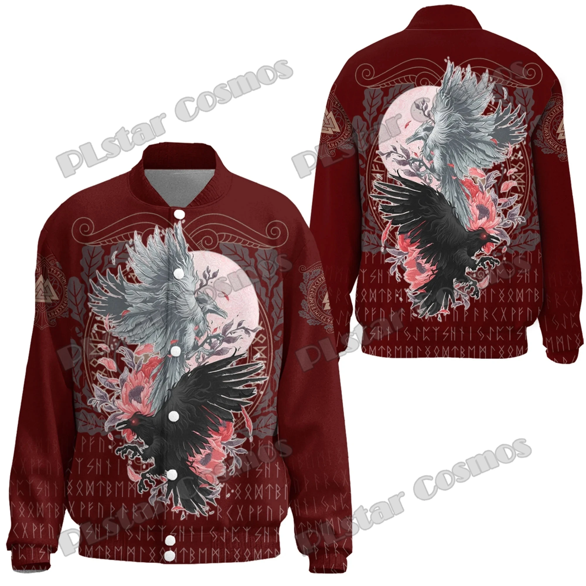 Raven Red Yggdrasil Tattoo Symbol 3D Printed Fashion Men's Thicken Stand-Collar Jacket Unisex Casual Winter Baseball Jacket FX49 wolf warriors and skull tattoo 3d printed fashion men s baseball varsity jacket unisex casual winter baseball jacket fx32