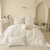 Korean Princess Style Lace Ruffles Bedding Set Solid Color Duvet Cover Set Flat/Fitted Bed Sheet Pillowcases With Pillowcases 1