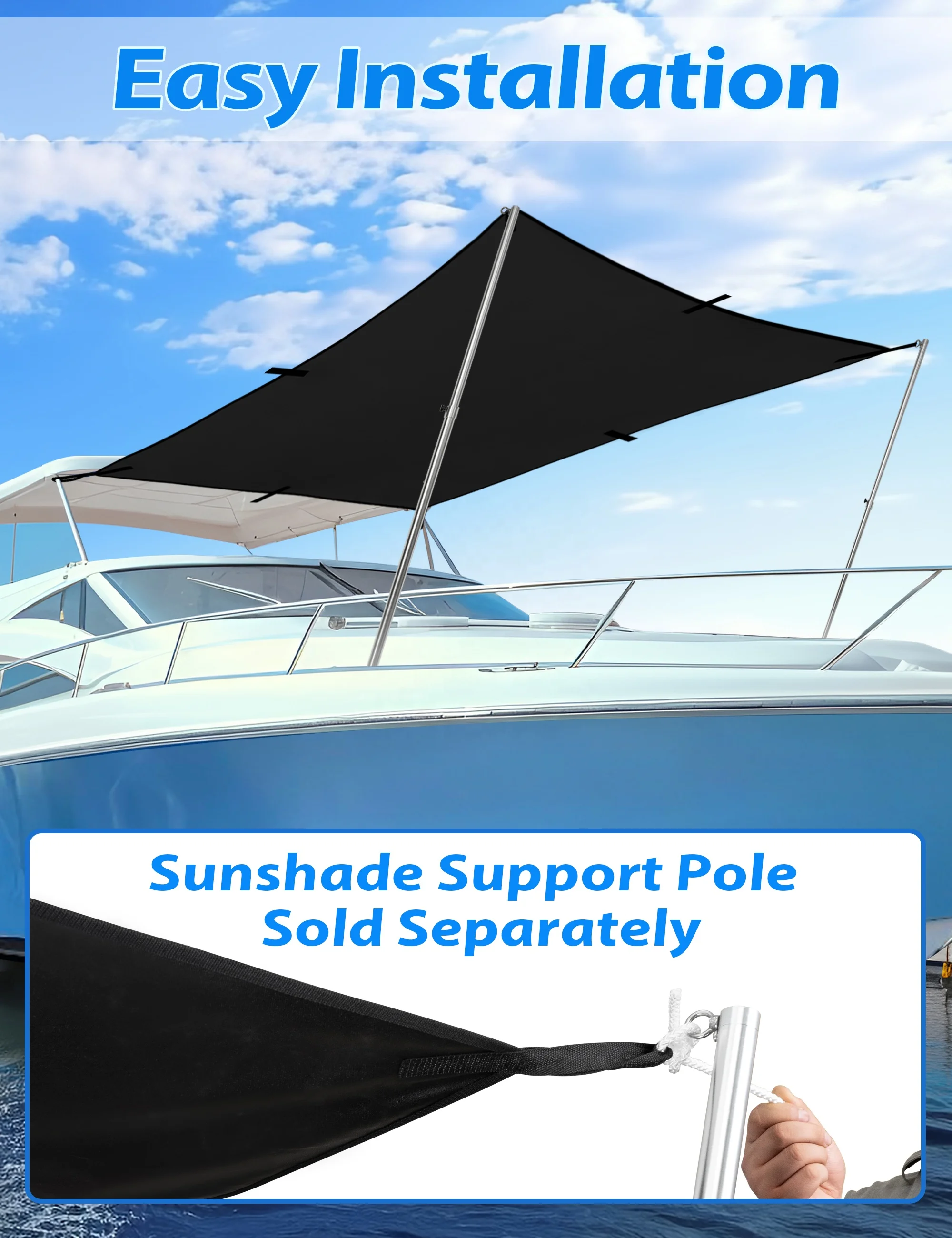 Sunshade for Fishing Boat Shade Canopy Waterproof Durable 1200D Polyester Sun Shade Foldable Boat Umbrella for Sun Protection