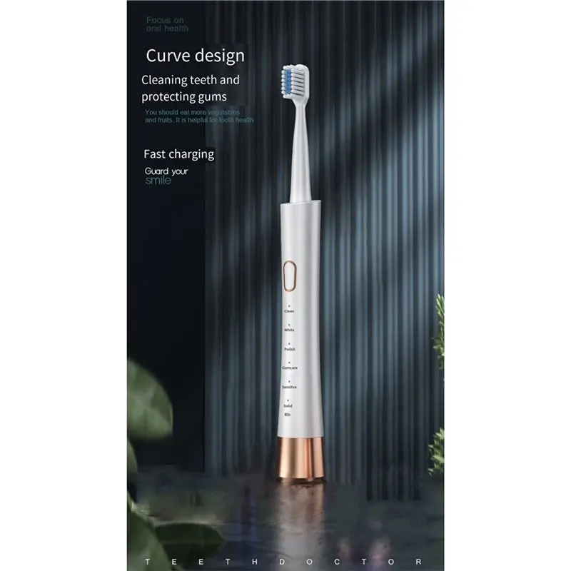 A74G-Type-C 충전식, 성인용 5가지 모드 음파 전동 칫솔, 남녀공용 디자인, 중공 컵 모터