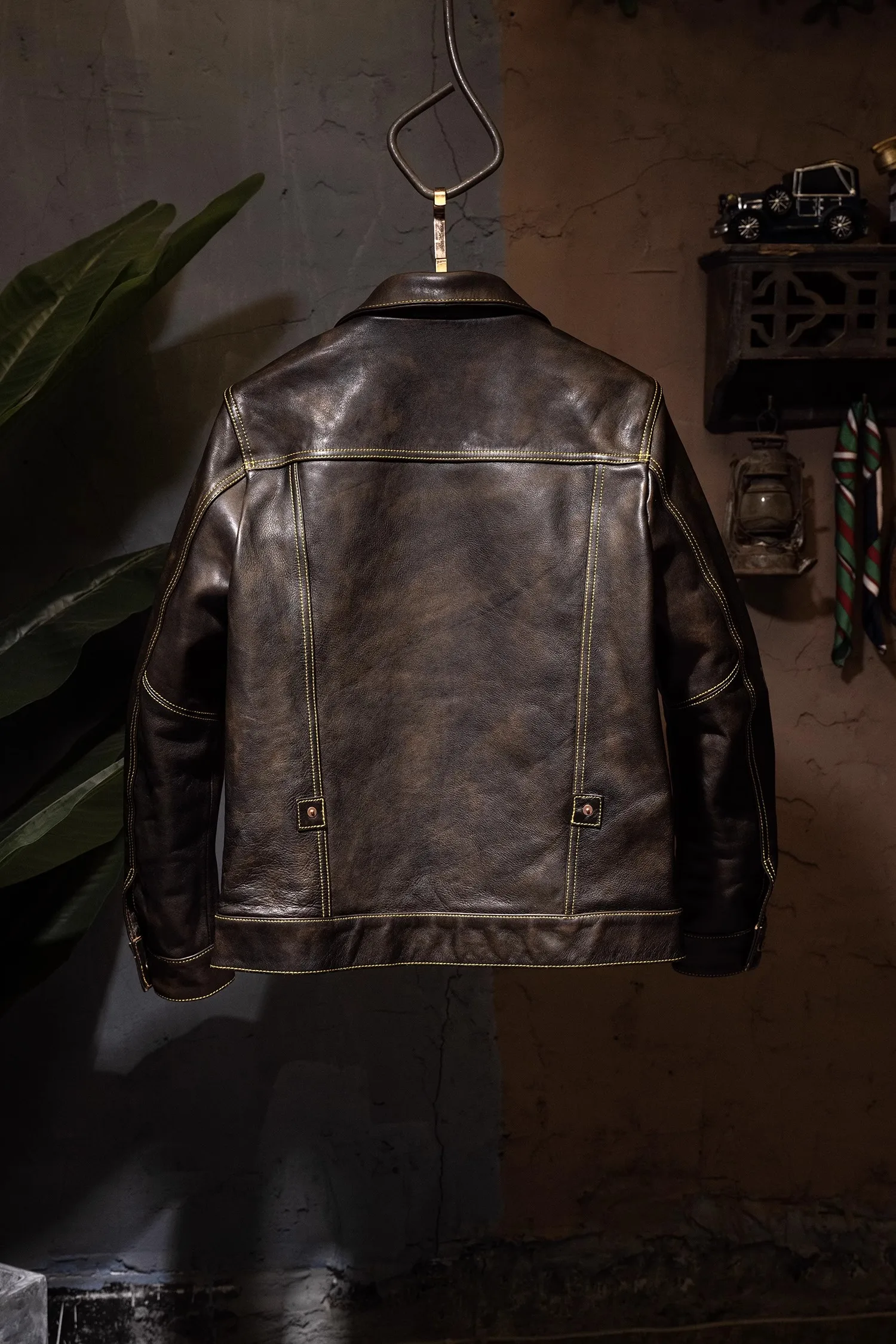 CC SHop horseskin men leather jacket Classic casual black leather coat