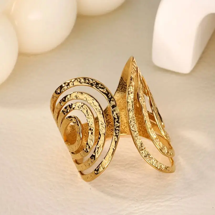 Fashion Spiral Rings for Women Gold Color Stainless Steel Geometric Opening Ring