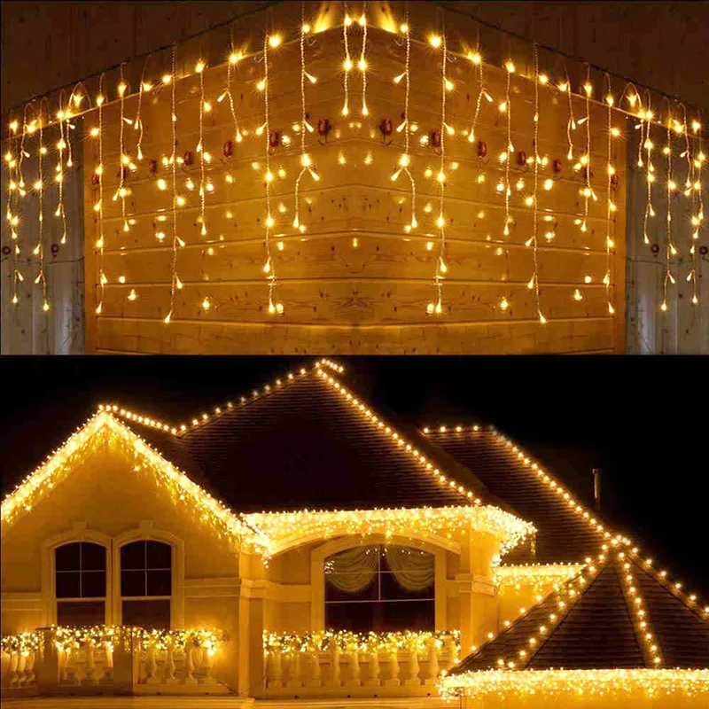 

LED Curtain Icicle String Light Decorations for Home Holiday Lighting Eave Street Winter Decor Christmas Outdoor Garland Lights