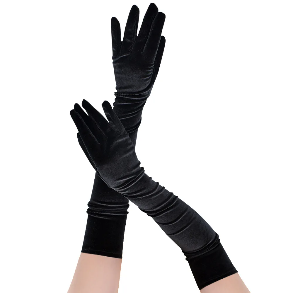 Neue Anmut Samt Mode sexy lange Handschuhe Frauen elegante warme Club Party Abschluss ball Show Bankett Tanz kleid Abendessen schwarzen Handschuh – Detail 10