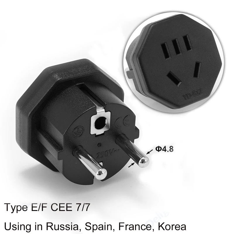  Adaptador de enchufe universal KR EU de 2 pines de EE