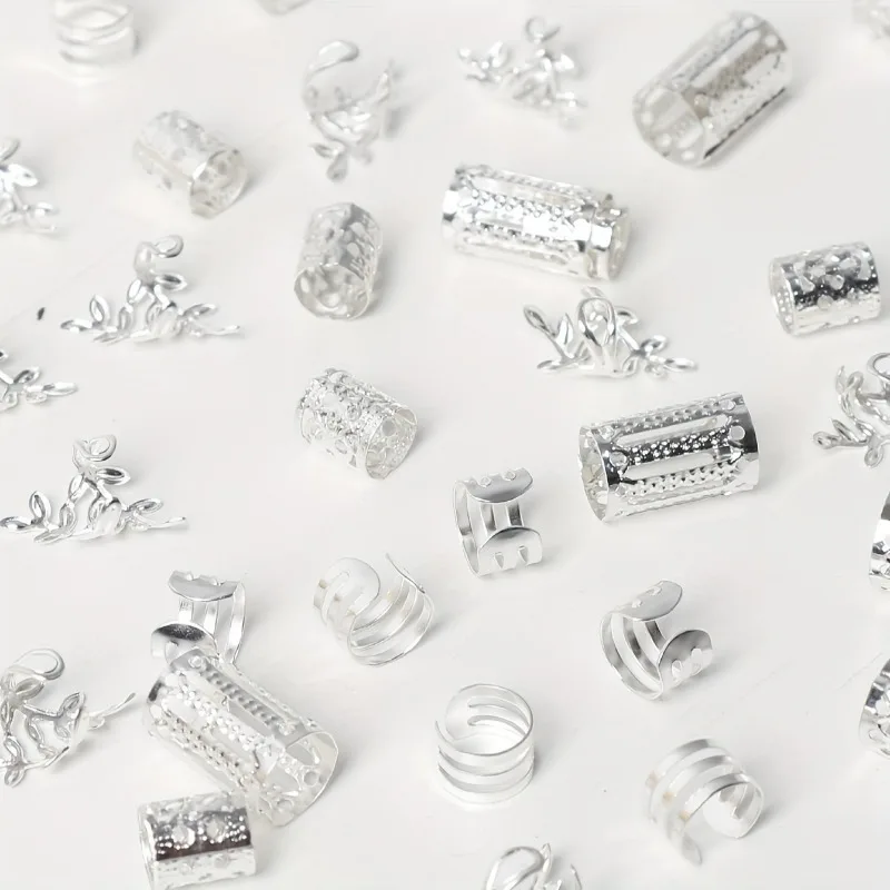 40pcs/set Mixed Hair Rings Set, Dreadlocks Beads Hair Braid Rings Clips Dread Locks Braiding Cuffs Decoration/Accessories