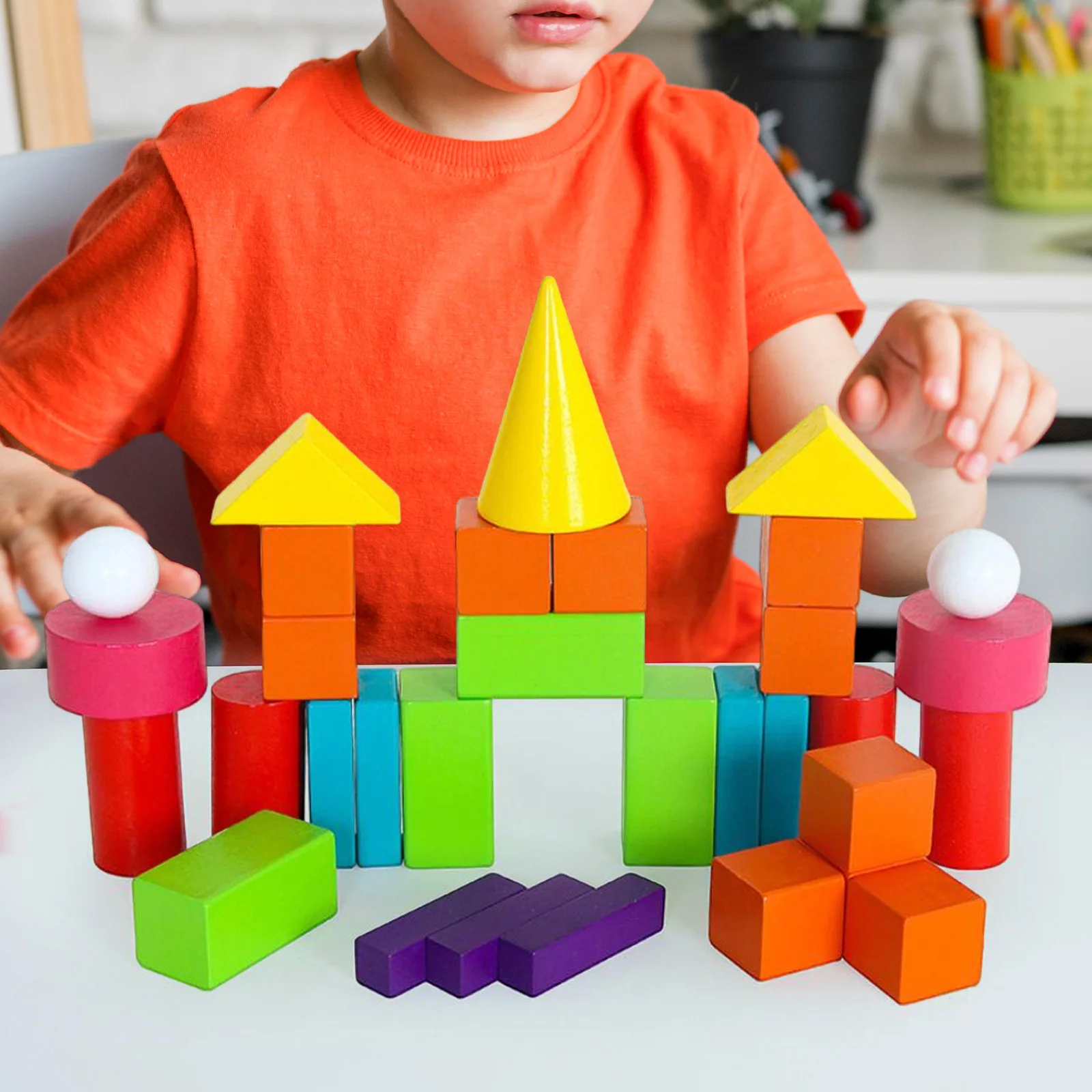 16 pieces 3D Shapes Geometric Solids Wooden Montessori Toys Wood Kids Building Blocks Math Games Toys Blocks
