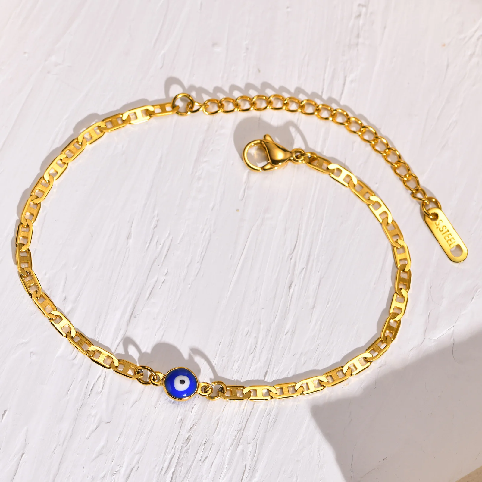Türkei Evil Blue Eye Armbänder für Männer Jungen, Edelstahl Flat Mariner Link Ancho Chain Links Armband, Schmuck Geschenke – Detail 4