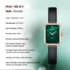 OBLVLO Women Quartz Watch Rose Gold Case Gift Leather Strap Malachite Dial Diamond Surface Sapphire Small Square Clock 23mm LW2 5