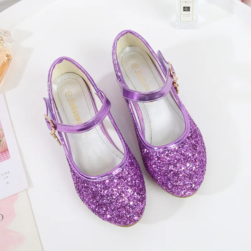 Girls Purple High Heels For Kids Princess RED Leather Shoe Footwear Children's Dress Party Wedding Shoes Round Toe 2