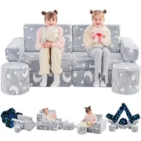 Kids Modular Sofa Set Creative Play Couch Children's Sectional Furniture Fun Patterns Blue Glow Gift Toddlers Durable Foam 1