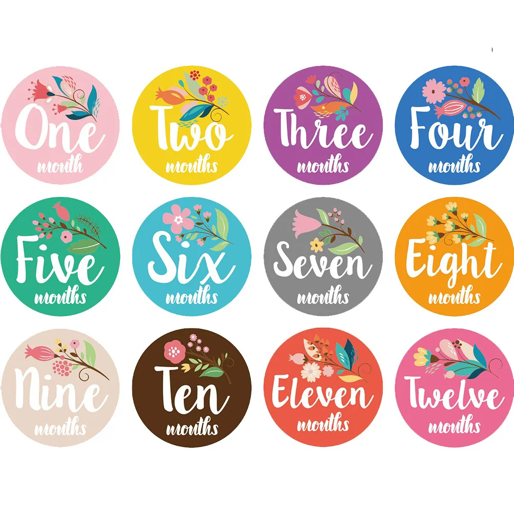 

Sewroro Flower Stickers Circle Stickers 12Pcs Milestone Stickers Floral Monthly Milestone Decal 12 Monthly Photo Picture