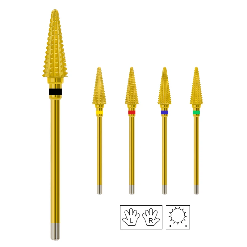 17Mm Oro Extra Lungo Triangolo Cono Tungsteno Punte Per Unghie Fresa In Metallo Duro Rimozione Gel Sinistra Destra Strumenti Disponibili 3/32"