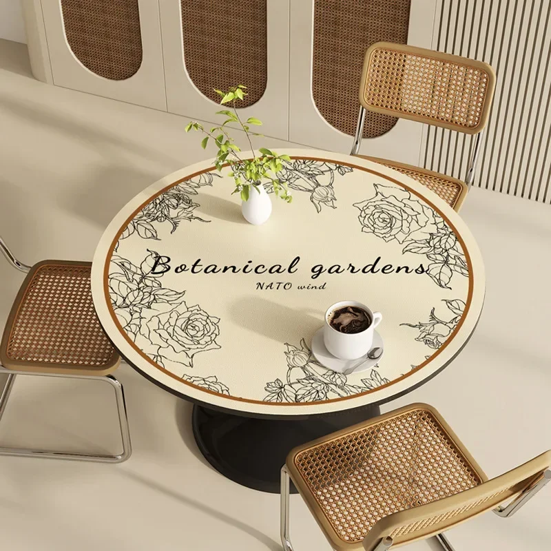 JY1210 Round Table Mat Waterproof Oil Resistant Washable Circular Coffee Table Mat with High-end Leather Silicone Tablecloth 3