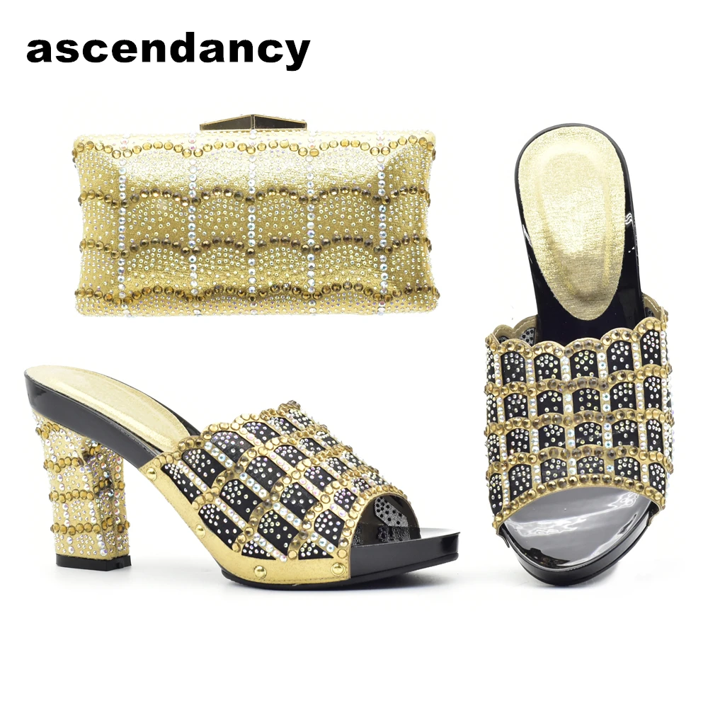 

New Arrival Crystal Decoration Style Friends Party Women Shoes Nigerian Ladies Shoes and Bag for Wedding Plus Size Shoes Luxury