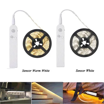 5M Battery Led Strip with PIR Motion Sensor Induction Night Light Tape Under Cabinet Light for Room Wardrobe Indoor Lighting 1