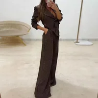 الخريف واحدة الصدر التلبيب سترة غير النظامية + واسعة الساق السراويل مجموعات امرأة أنيقة الماس لامعة الزي الشتاء طويلة الأكمام 2 قطعة دعوى 4