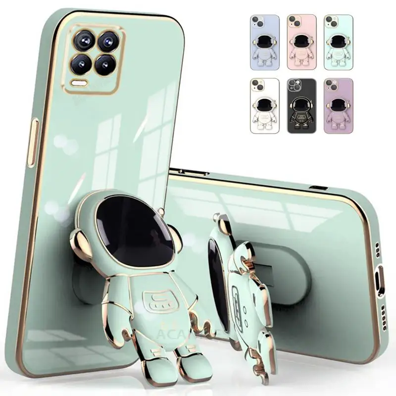 Realme8 Plating Astronaut Klapphalter Hülle für Oppo Realme 8 Pro 9 4g 5g 8i 9i 7 GT Neo 2 Master Edition Silikon Standhülle_voghion.com