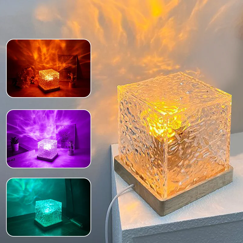 

Dynamic Water Ripple Projector Light Flame Crystal Atmosphere Light For Bedroom Bedside Romantic Light Shadow Atmosphere Lamp