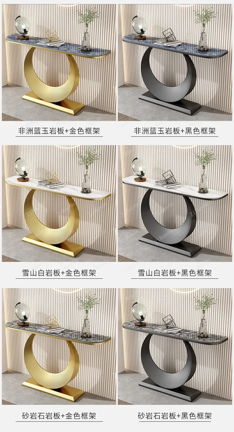 Description Picture 4 of itemL Italian Light Luxury Stone Plate Console Half round Cabinet Modern Minimalist Wall-Mounted Console Tables Side View Table