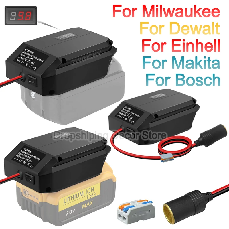 18V ถึง 12V ขั้นตอนลง Converter สําหรับ Makita/Dewalt/Milwaukee/Bosch อะแดปเตอร์แบตเตอรี่ไฟแช็กอะแดปเตอร์ Power ล้ออะแดปเตอร์ 1