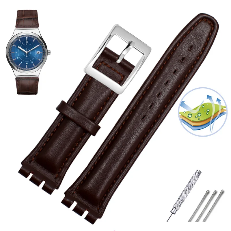 Premium Waterproof Genuine Leather Watch Strap - Black, Brown, White with Clasp