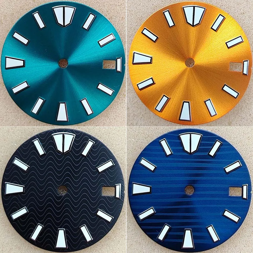 Green Luminous 28.5mm Single Calendar Watch Face Replacement - Available in Blue, Orange, and Black