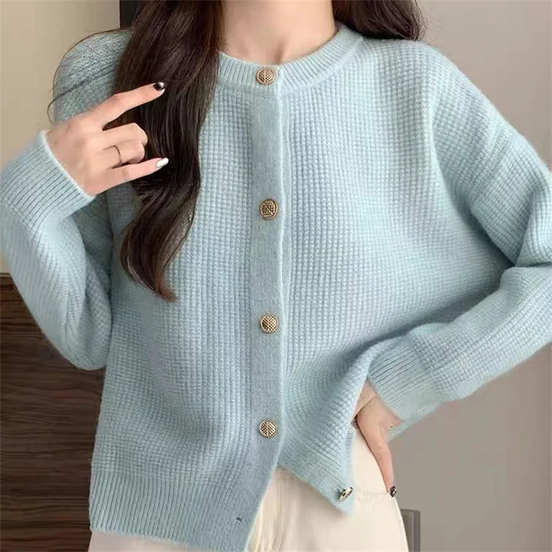 

Autumn Winter New Simple Loose Sweater Women's Top Coat Candy Color Age-Reducing Fresh O-Neck Knitted Cardigan For Women