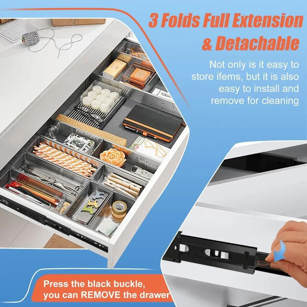 Black Drawer Slides Heavy Duty Easy Installation Ball Bearing Drawer Rails Steel Smooth Operation Side Mount Runners Kitchen