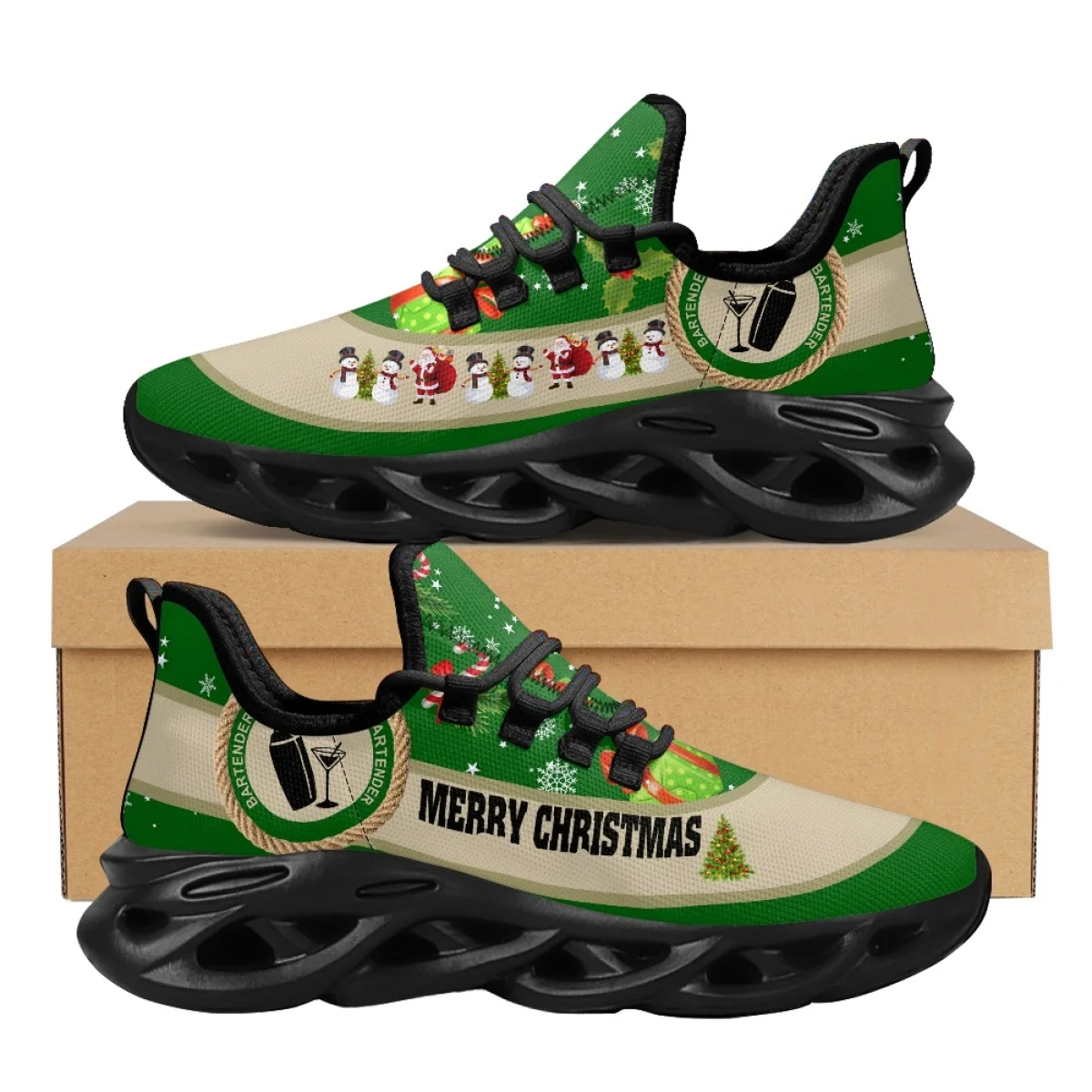 INSTANTARTS 2024 Top Quality Running Shoes Christmas Snowman Gifts Design Women's Lightweight Cushioning Sneakers Soft Tennis