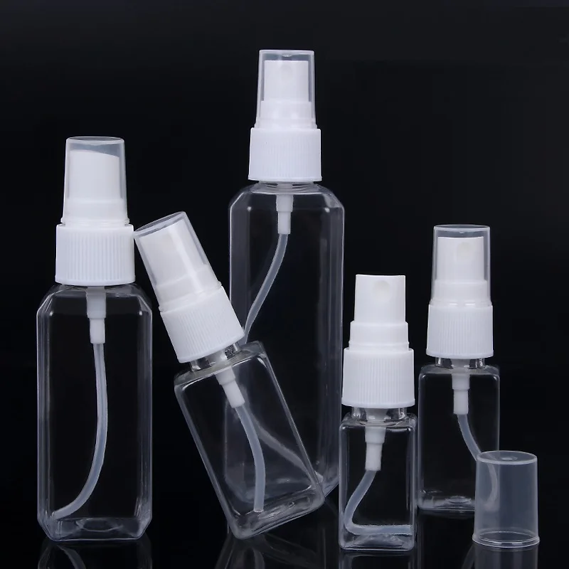 

Transparent Square Atomizer Liquid Container Toner Water Spray Bottle 10/20/30/50/100ml PET Plastic Mist Spray Bottle 50pcs