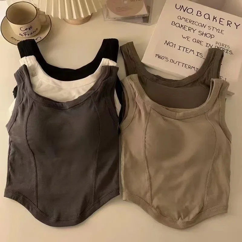 

Новинка 2023, Корейская версия, майка с ремешком и нагрудными подушечками для стройных и удобных подкладок