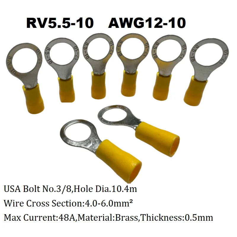 100 Pièces De Cosses à œillet PVC Isolées Rv5.5–8 Pour Câble AWG 12–10 - Marque Uxcell, Neuf