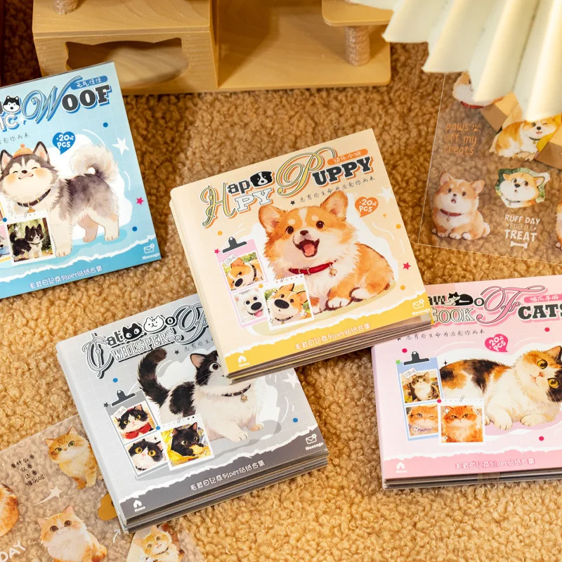 20매/권 크리에이티브 고양이 스티커북 PET 방수 소재 풍부한 재료 스티커 핸드 어카운트 스크랩북 DIY 데코레이션