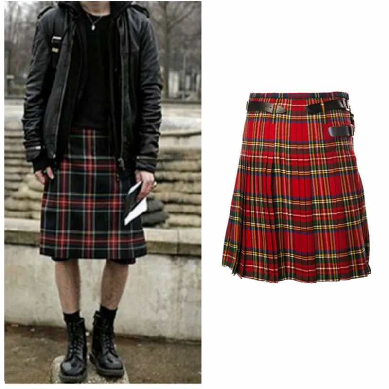 Men Scottish Synthetic Leather Pleated Kilt Top Quality PU Leather Kilt 