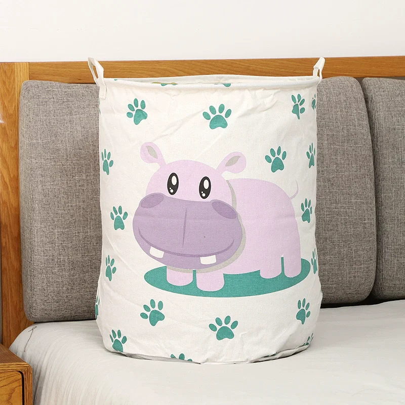 סל ארגון צעצועי כביסה לחיות עם דמויות קרטון גדולות, סל קנבס לילדים עם ידית