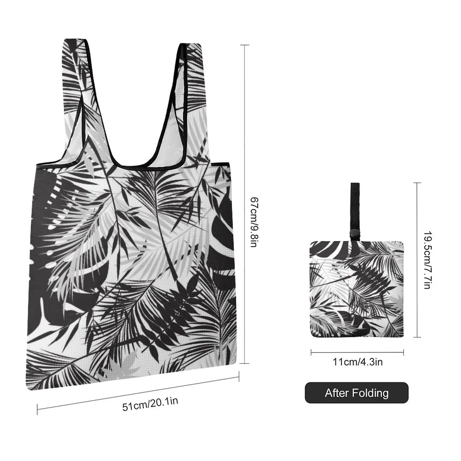 Black Fully Printed Lightweight Foldable Totebag Large Capacity Reusable Grocery Bag Supermarket Handbag Custom Your Photos