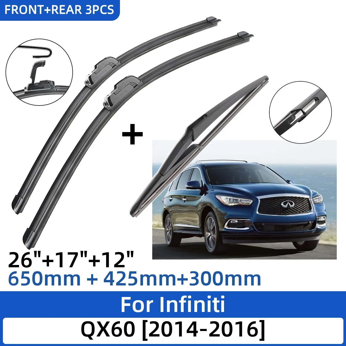 3PCSForInfinitiQX6020142016261712FrontRearWiperBlades