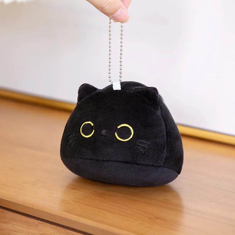 7/11/20CM Kawaii Small Cuddly Black Plush Doll Cartoon Stuffed Round Ball Cat Plushie Girl's Bag Keychain Pendant Toys_voghion.com