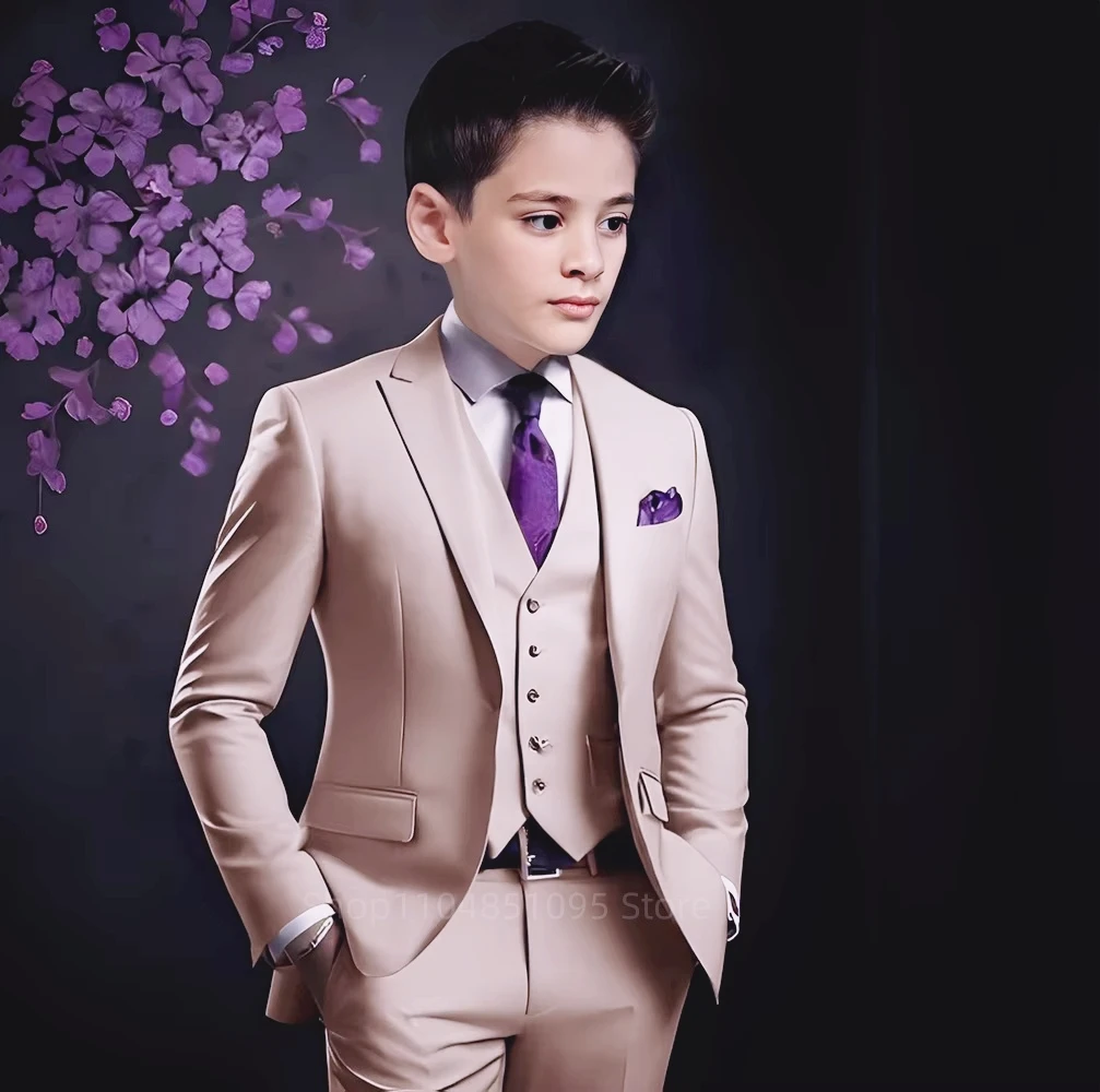 Gray Boys Suits Wedding Tuxedo 3 Pieces Jacket Vest Pants Peak Lapel Blazer Children Suit Set for Party School Activities Wear