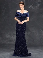 Line Neck Pleated Tint Sequin Velvet Fishtail Dress