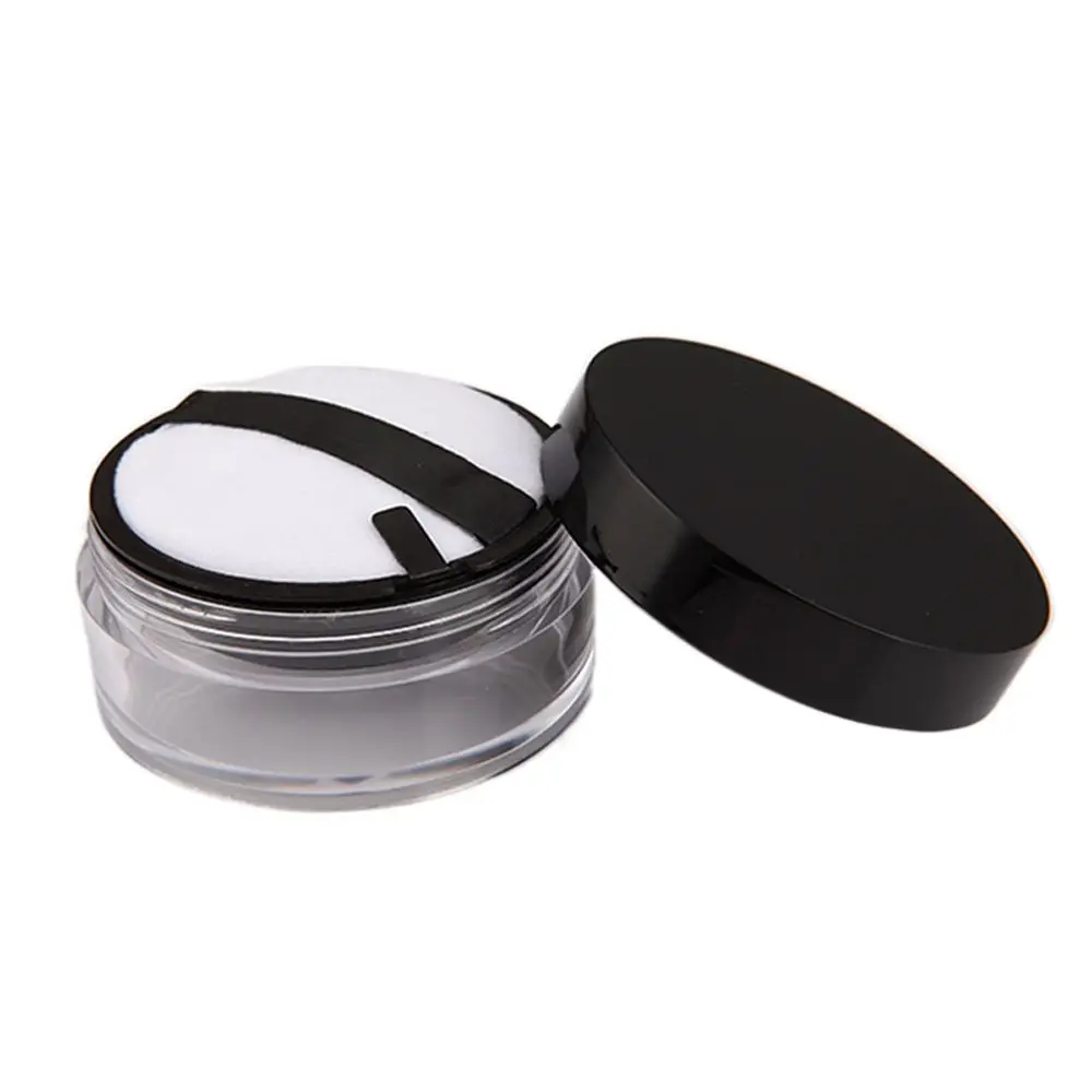 Portable Round With Puff Powdery Cake Box Sieve Plastic Cosmetic Container Travel Makeup Jar Loose Powder Pot Empty Powder Case