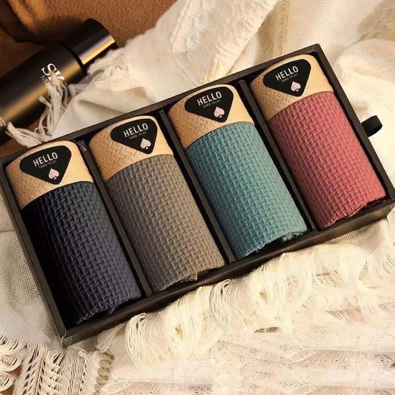 4 قطع الرجال الملاكم السراويل الجليد الحرير الملاب...