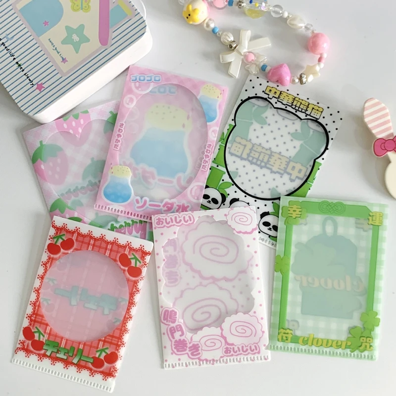 6Pcs/lot Cute Strawberry Panda Card Holder Korean Idol Card Protective Film Bag Collect Sleeves 5