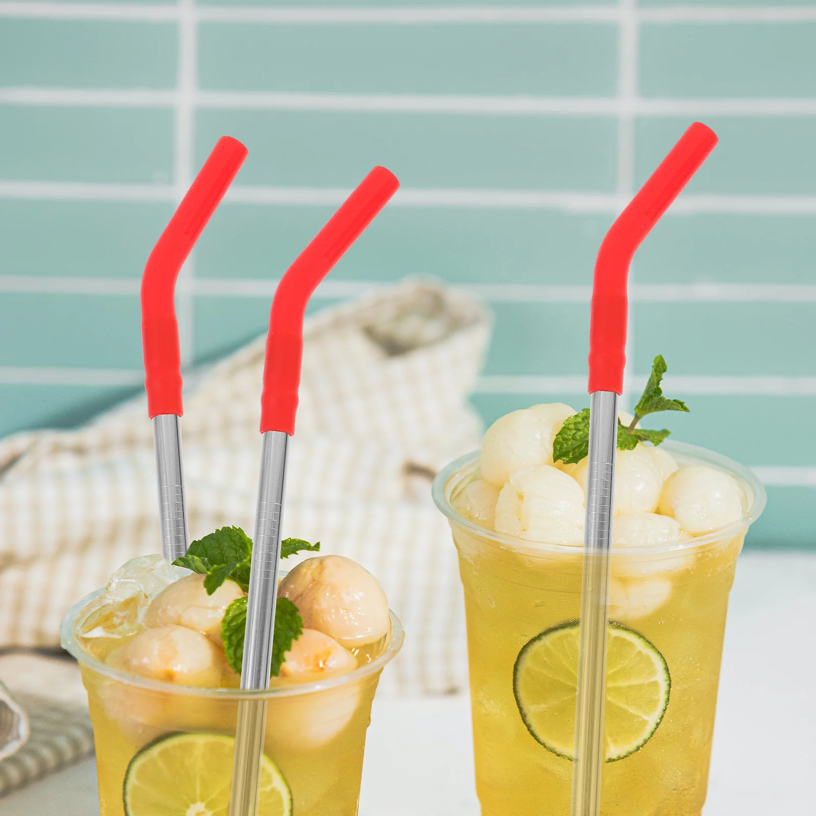 

10 Pcs Stainless Steel Straw Straws Metal Drinking Smoothie Reusable Silica Gel Beverage