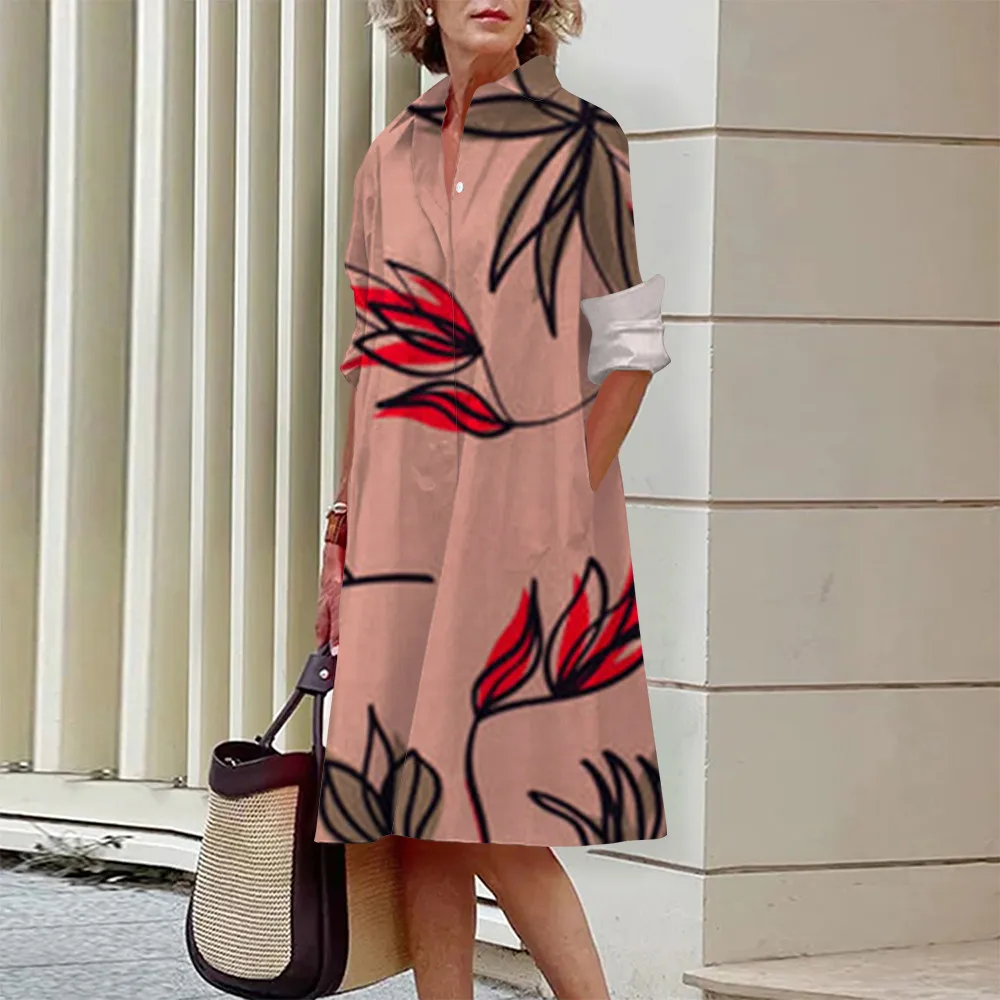 

Summer New Simple Striped Print Long-Sleeved Shirt Dress Fabric Soft And Comfortable Daily Commute Slim Elegant And Beautiful